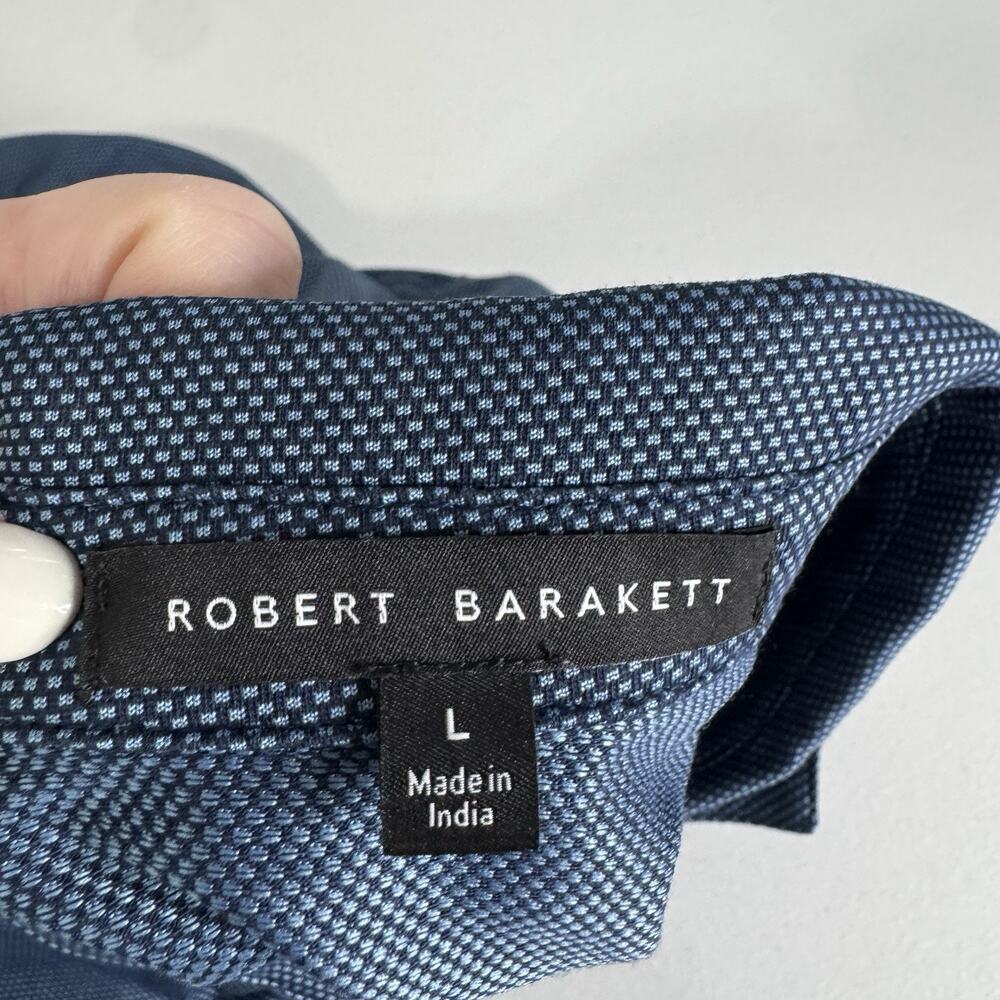Robert Barakett Braden LS Knit Shirt Mens Large Blue Textured Dots Stretch Prep - Picture 6 of 11